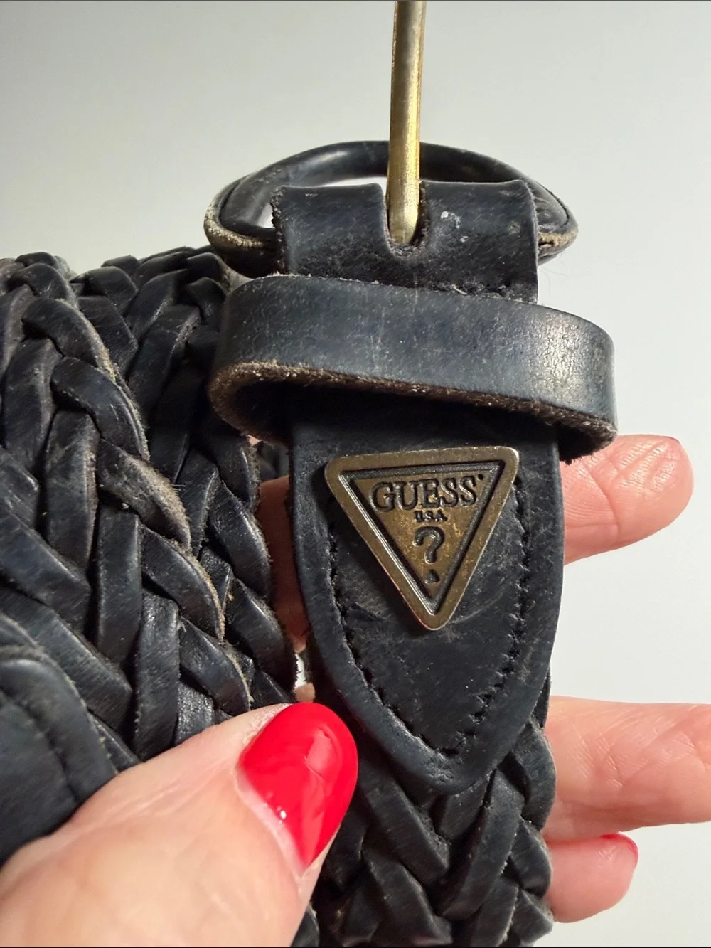 Vintage GUESS Black Genuine Leather Braided Belt Y2K Size S